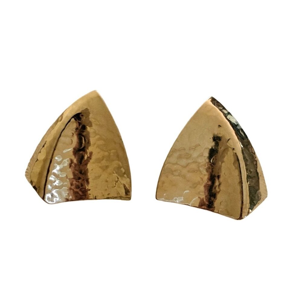 Crown Trifari Hammered Gold Modernest 60's Clip Earrings‎